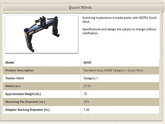Kioti QH20 Quick Hitch (For Sale) Misc Equipment KI10006991784012