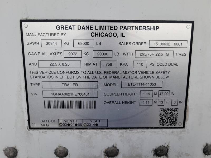 2015 Great Dane 7211tz-1 53/162/102