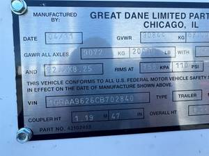 2012 Great Dane 700 ALUM-48/162/102 - Day Cab